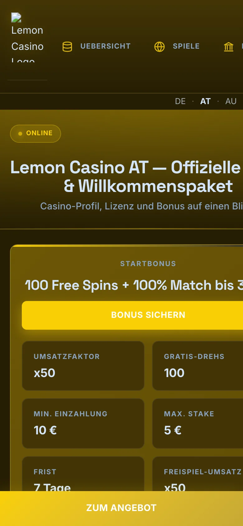 Lemon Casino mobile lobby screenshot