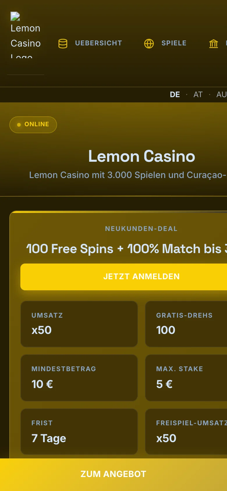 Lemon Casino mobile lobby screenshot