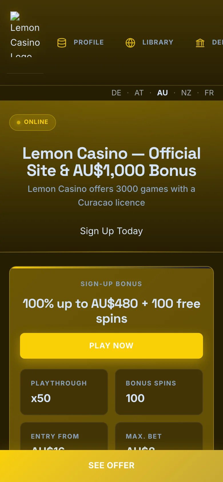 Lemon Casino mobile lobby screenshot