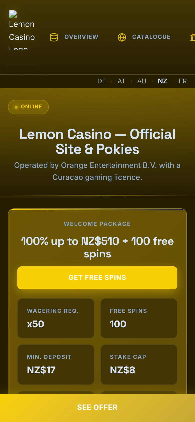 Lemon Casino mobile lobby screenshot