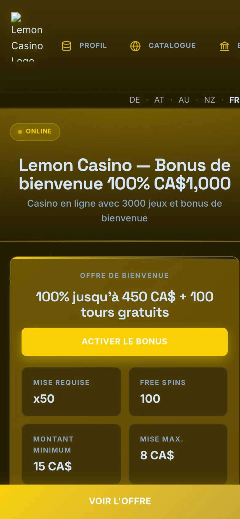 Lemon Casino mobile lobby screenshot